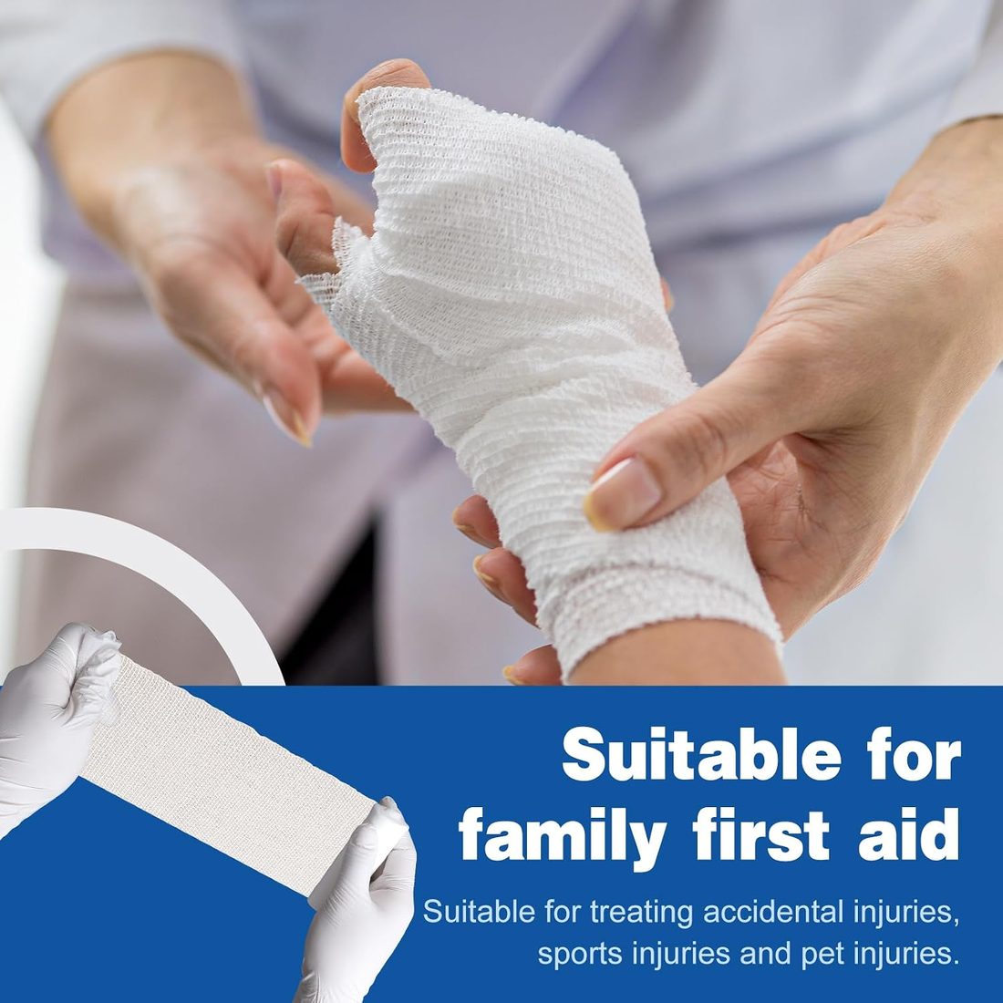 AZEN Gauze Roll Bandages, 3 in · 50 Pack with Tape, view 6