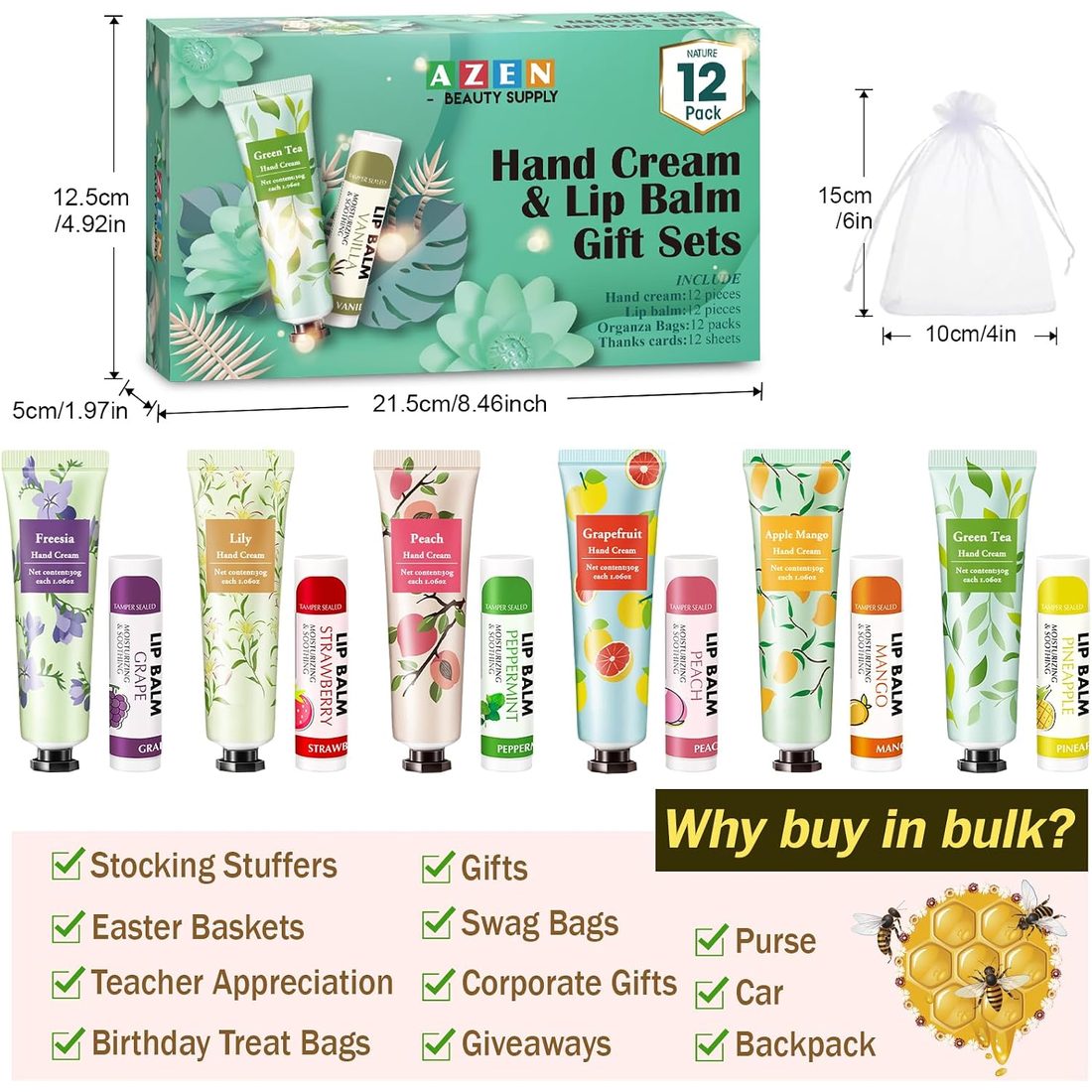 AZEN Hand Cream & Lip Balm Favor Set · 12 Sets, view 5