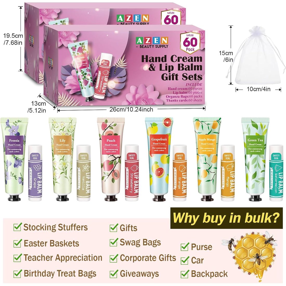 AZEN Hand Cream & Lip Balm Favor Set · 120 Sets, view 6
