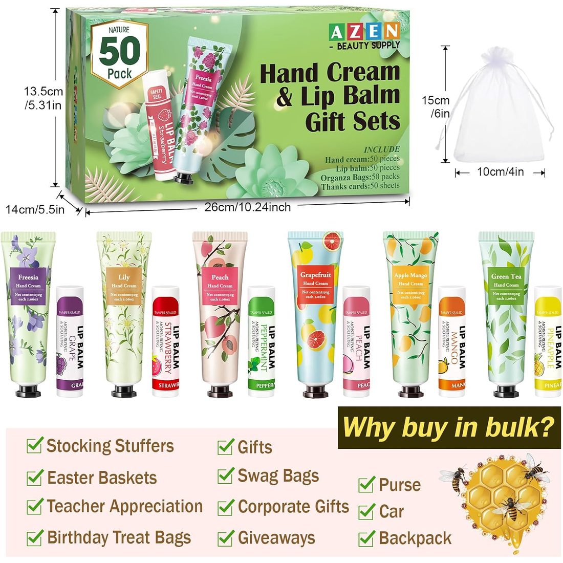 AZEN Hand Cream & Lip Balm Favor Set · 50 Sets, view 6