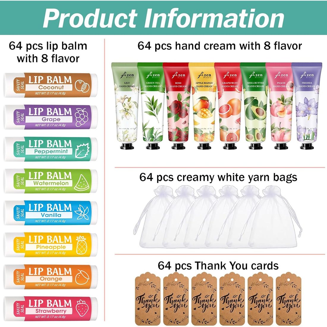 AZEN Hand Cream & Lip Balm Favor Set · 64 Sets, view 2
