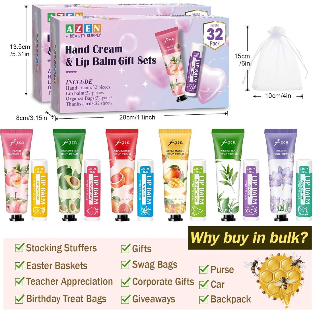 AZEN Hand Cream & Lip Balm Favor Set · 64 Sets, view 6