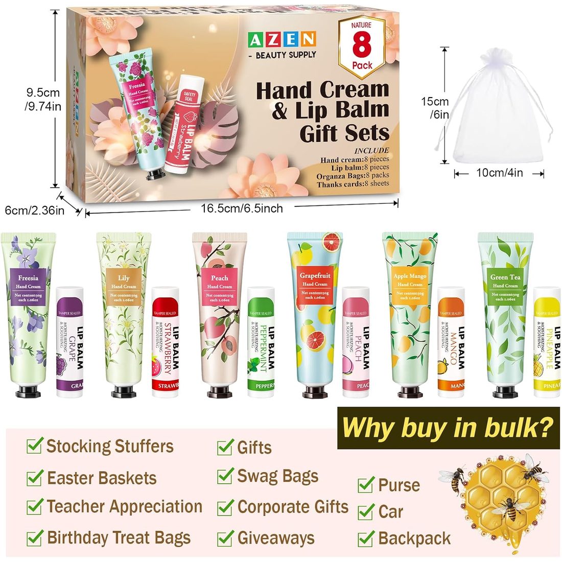 AZEN Hand Cream & Lip Balm Favor Set · 8 Sets × 2 Packs, view 6