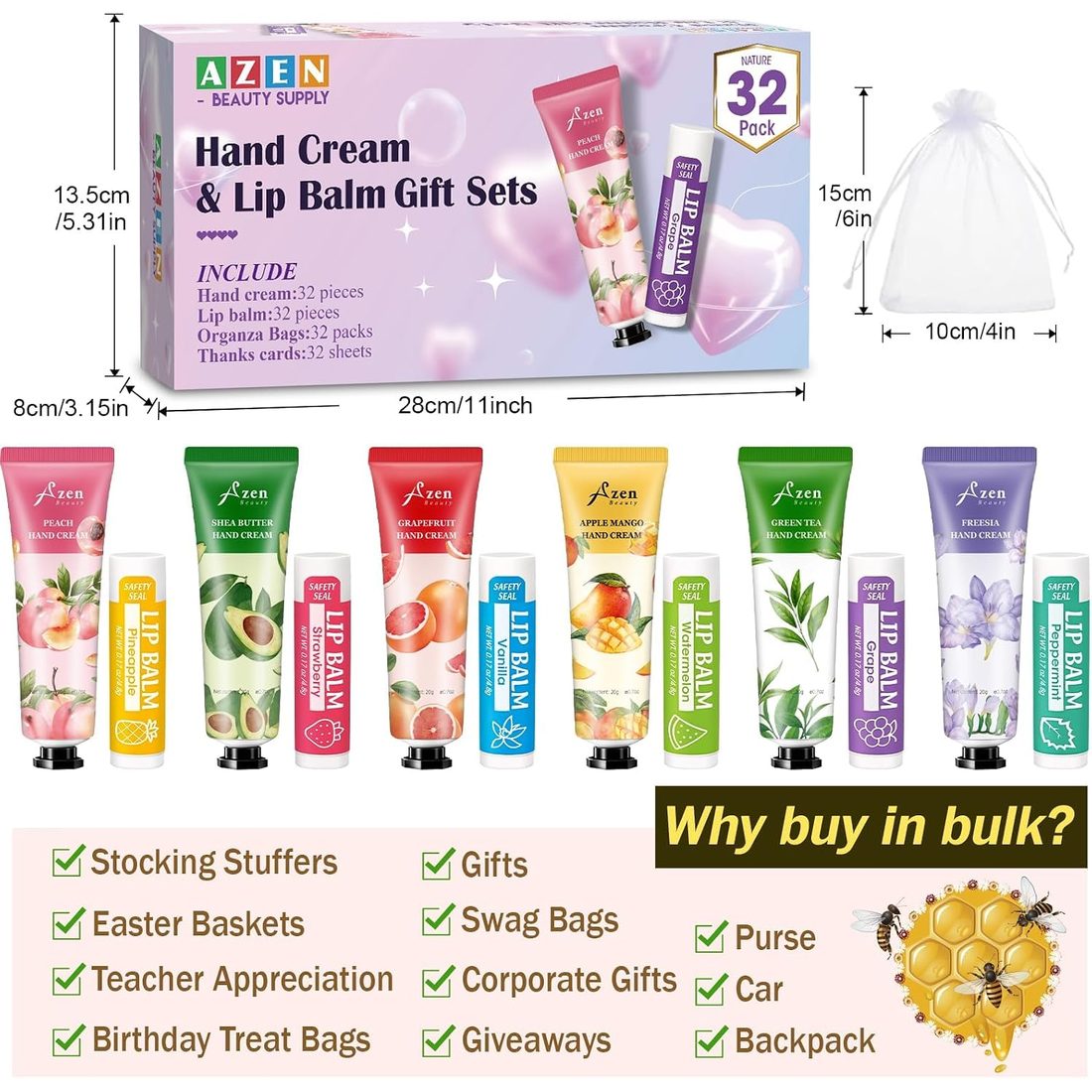 AZEN Hand Cream & Lip Balm Gift Set, 32 Sets, view 6