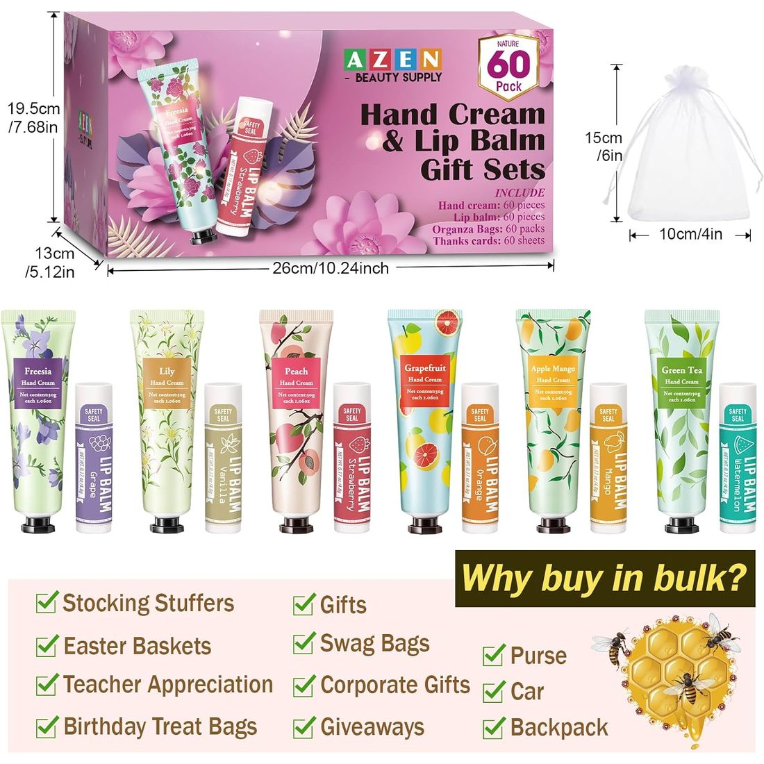 AZEN Hand Cream & Lip Balm Gift Set, 60 Sets, view 6