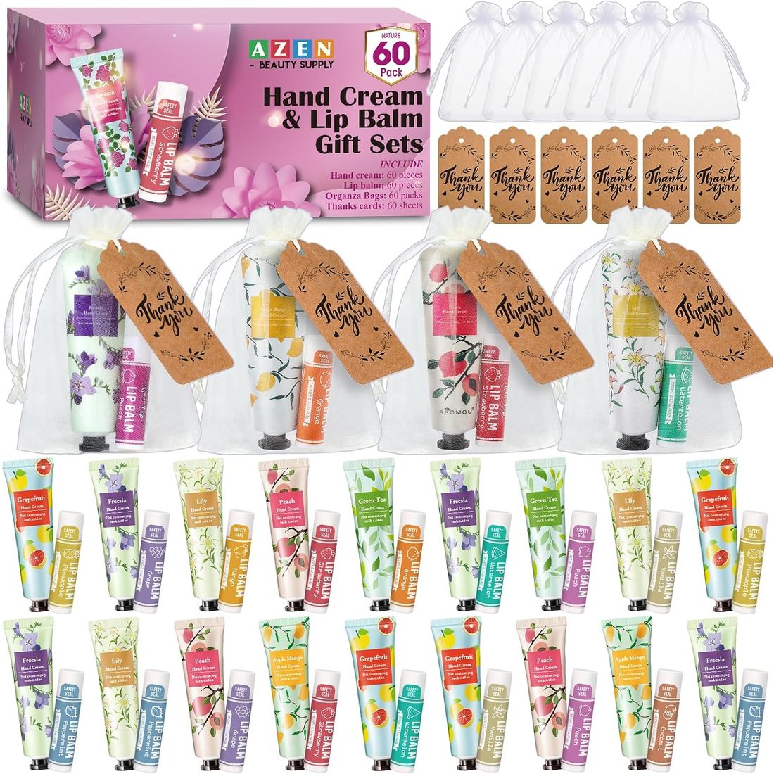 AZEN Hand Cream & Lip Balm Gift Set, 60 Sets