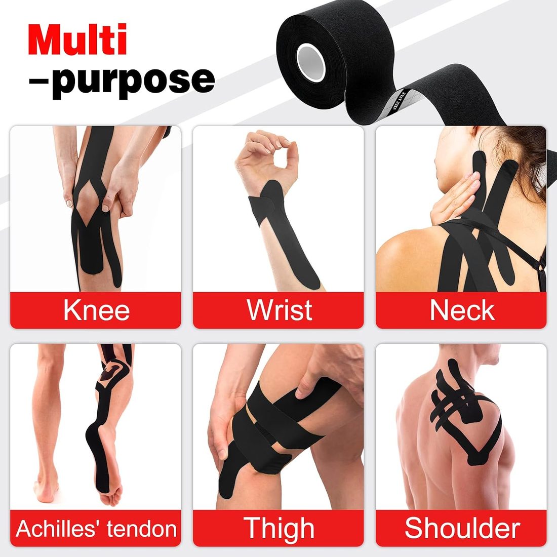 AZEN Kinesiology Tape, 16.4 ft · 3 Rolls, Black, view 3