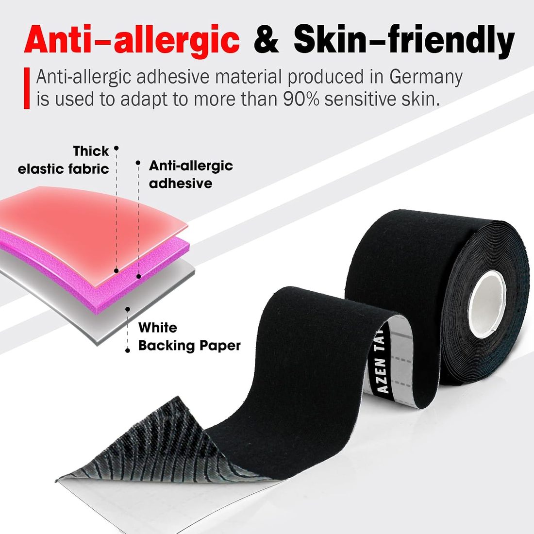 AZEN Kinesiology Tape, 16.4 ft · 3 Rolls, Black, view 4