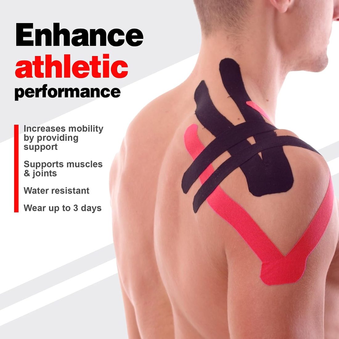 AZEN Kinesiology Tape, 16.4 ft · 3 Rolls, Black, view 5