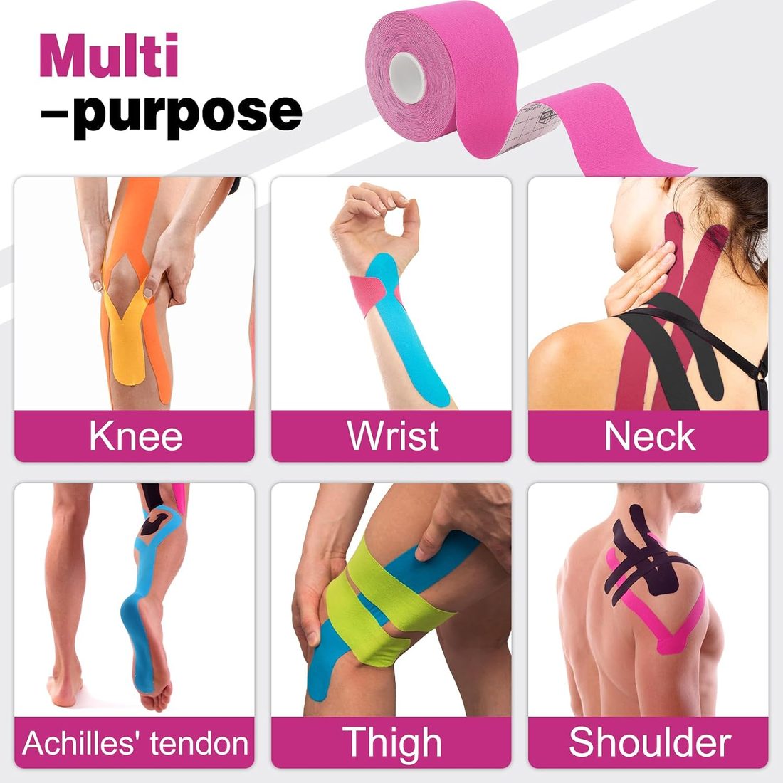AZEN Kinesiology Tape, Uncut 16.4 ft · 3 Rolls · Pink, view 3