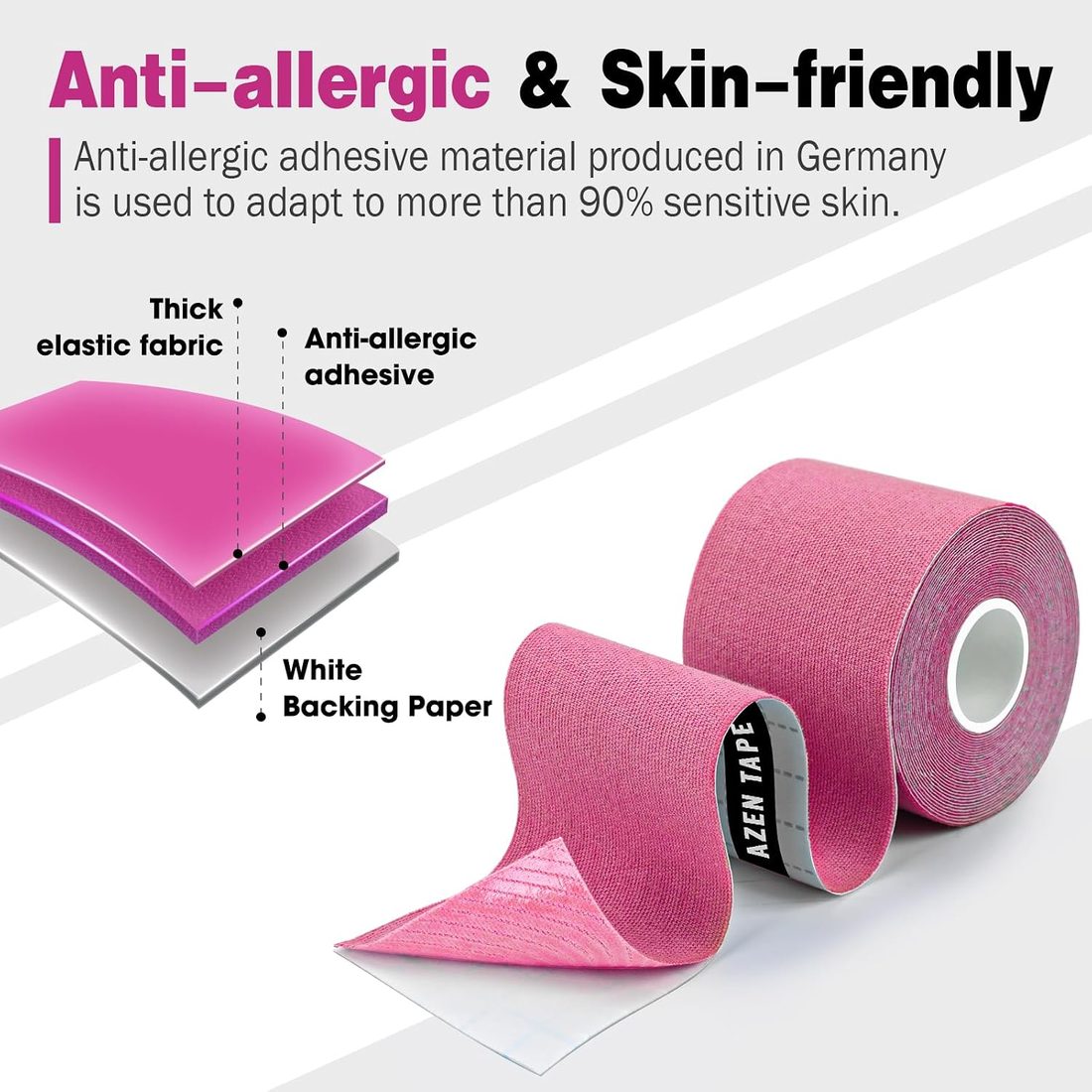 AZEN Kinesiology Tape, Uncut 16.4 ft · 3 Rolls · Pink, view 4