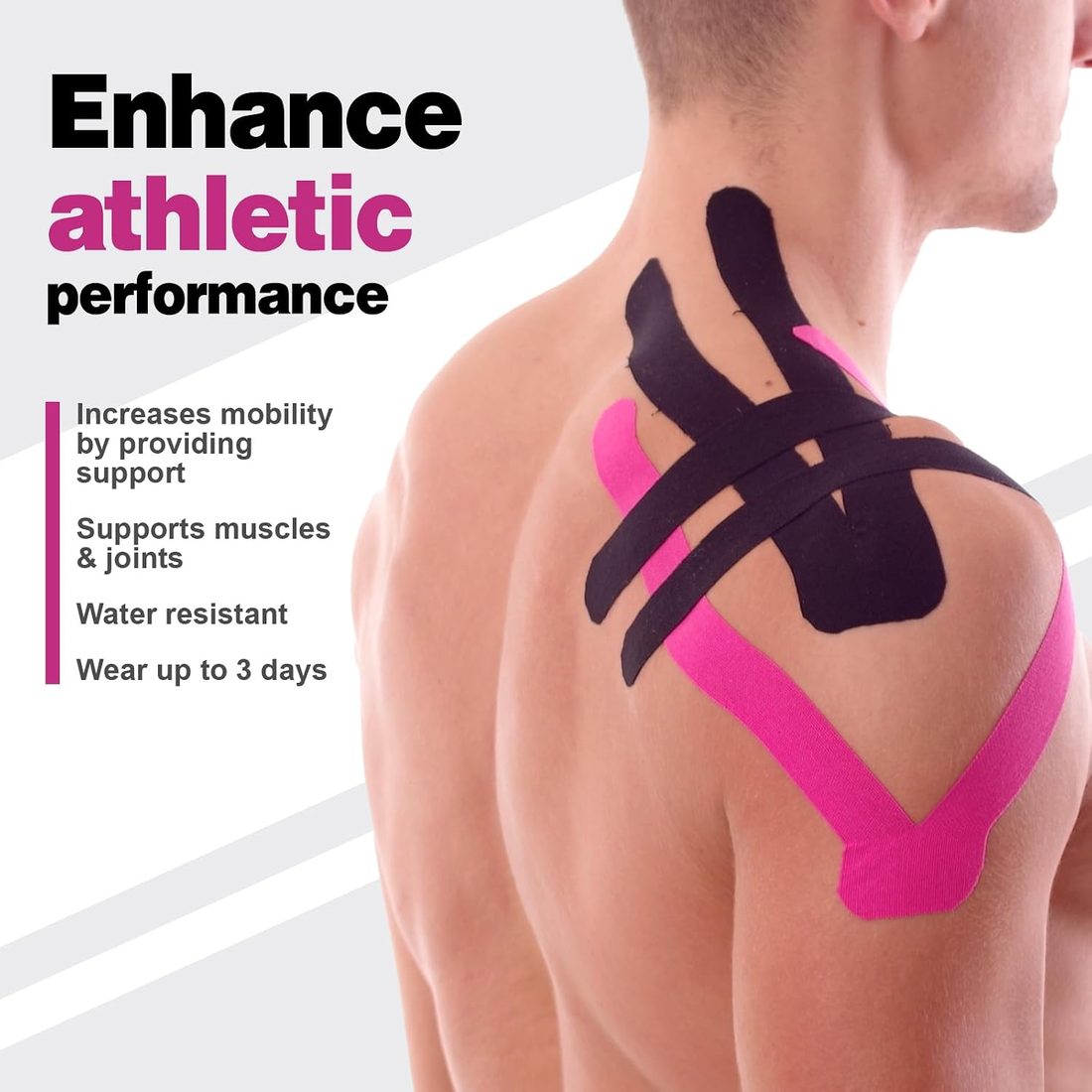 AZEN Kinesiology Tape, Uncut 16.4 ft · 3 Rolls · Pink, view 6