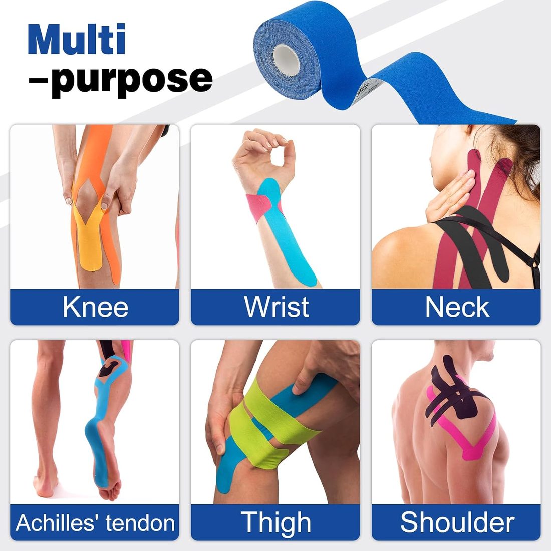 AZEN Kinesiology Tape, Uncut · Blue · 3 Rolls, view 3