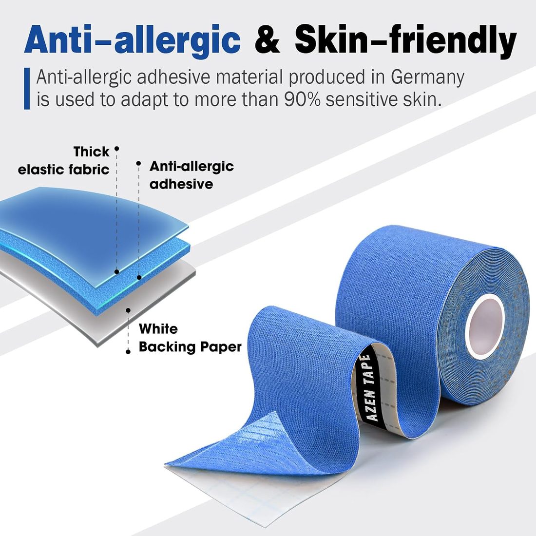 AZEN Kinesiology Tape, Uncut · Blue · 3 Rolls, view 4