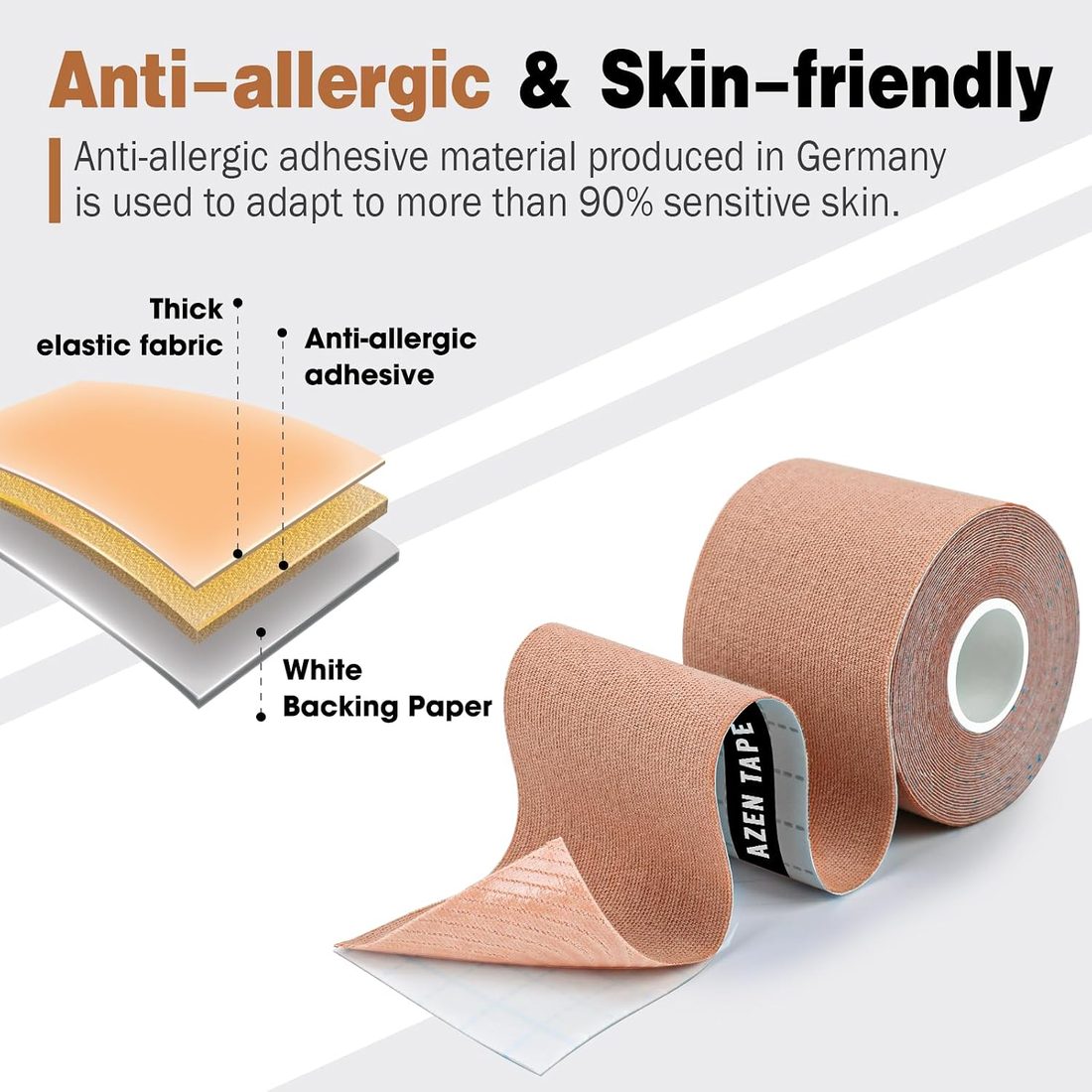 AZEN Kinesiology Tape, Skin Tone · 3 Rolls, view 4