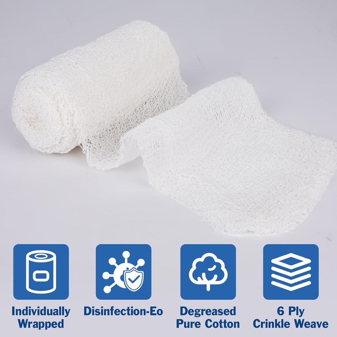 AZEN Krinkle Gauze Rolls, 4 in · 25 Pack, 6-Ply Cotton, view 4