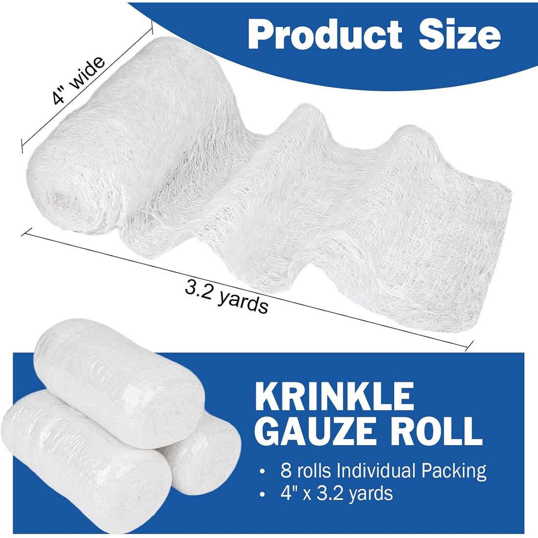 AZEN Krinkle Gauze Rolls, 6-Ply Cotton, 4 in · 8 Pack, view 2