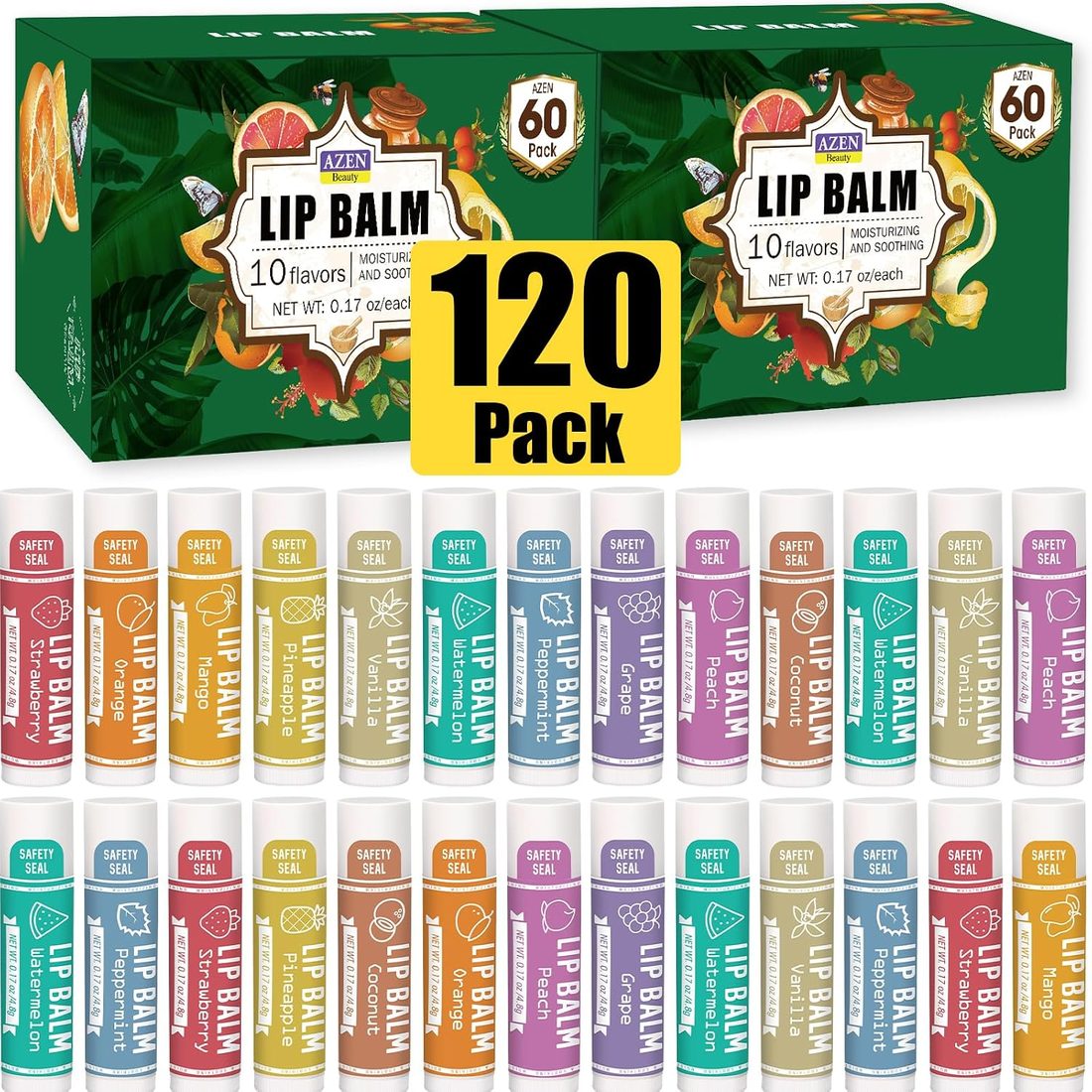 AZEN Lip Balm, 10 Flavors · 120 Pack