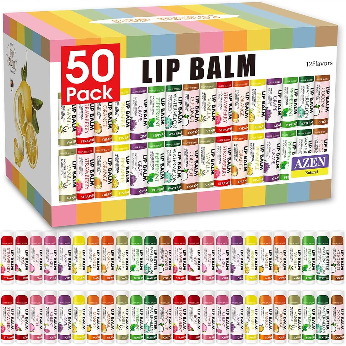 AZEN Lip Balm, 12 Flavors · 50 Pack