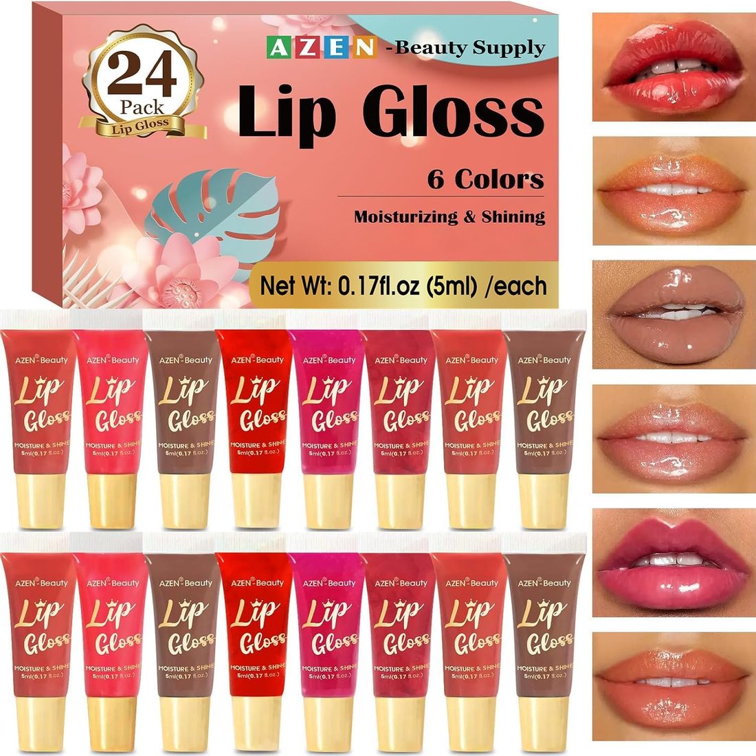 AZEN Lip Gloss Set, 24 Pack