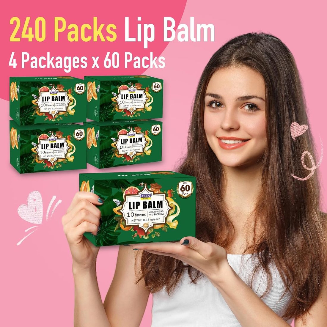 AZEN Natural Lip Balm, 10 Flavors · 240 Pack, view 6