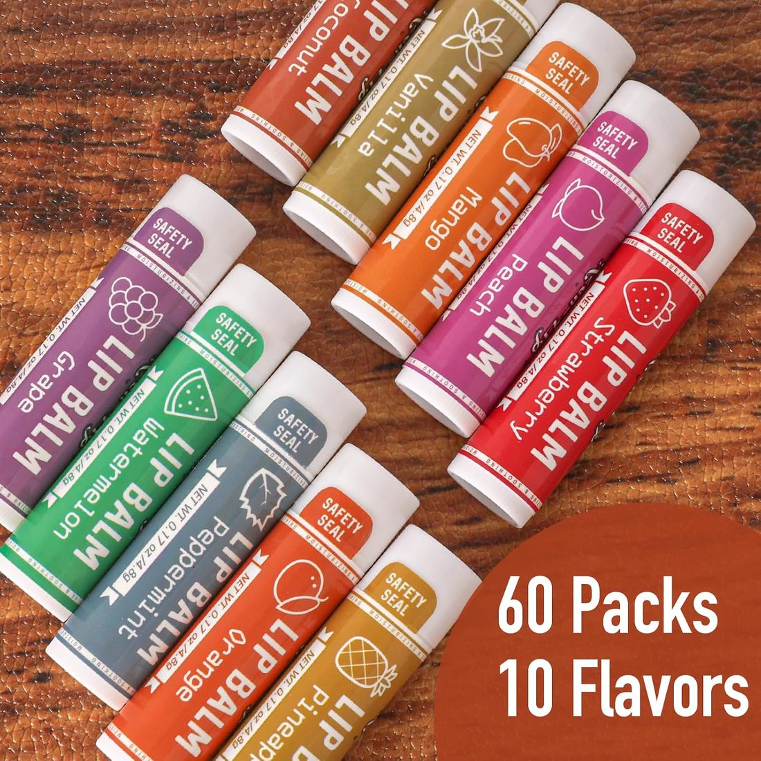 AZEN Natural Lip Balm, 10 Flavors · 60 Pack, view 3