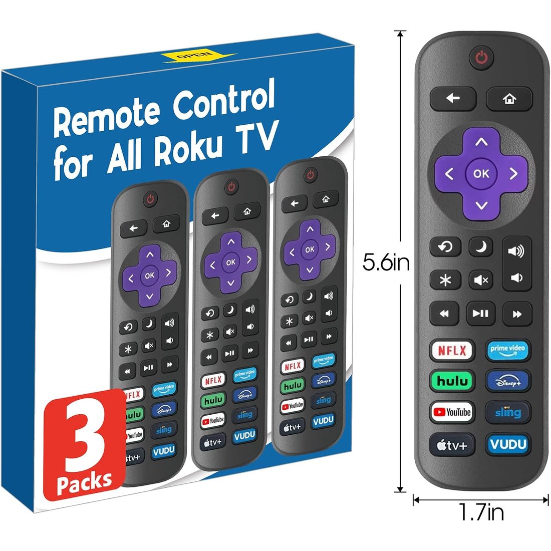 AZEN Replacement Remote for Roku TV · 3 Pack, view 6