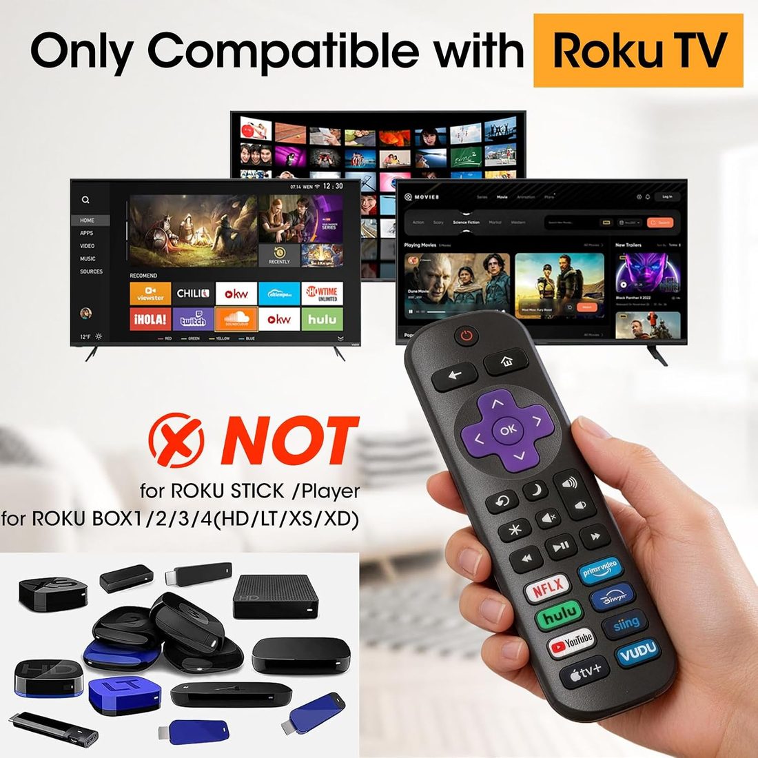 AZEN Replacement Remote for Roku TV · 4 Pack, view 2
