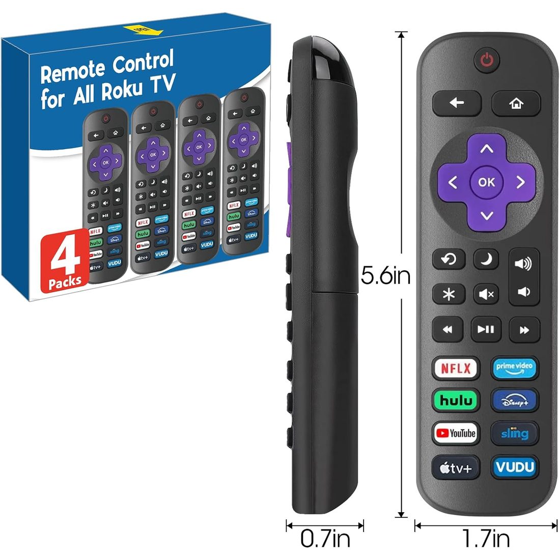 AZEN Replacement Remote for Roku TV · 4 Pack, view 6