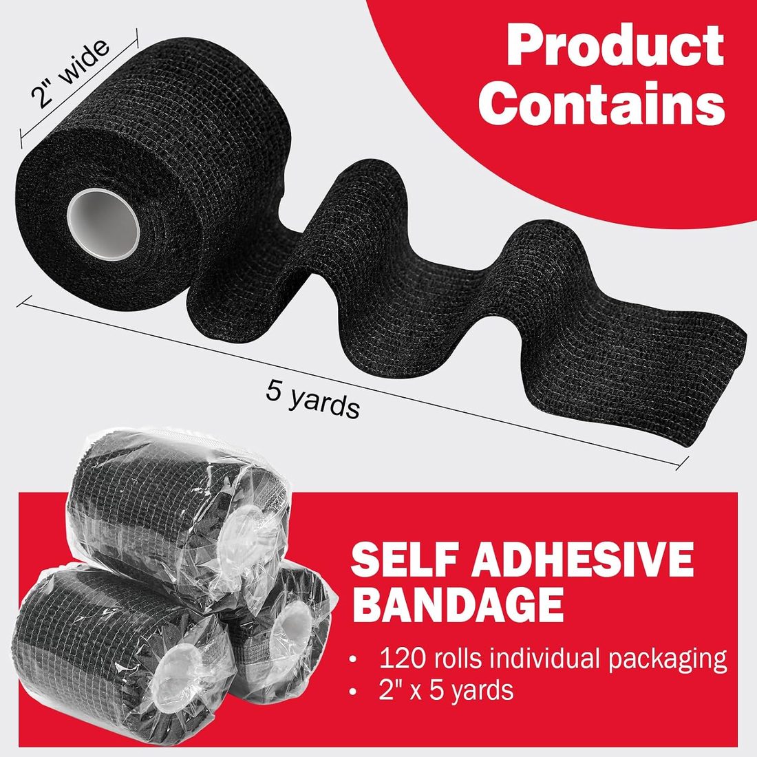 AZEN Self-Adhesive Bandage Wrap, 2 in · 120 Pack Black, view 2