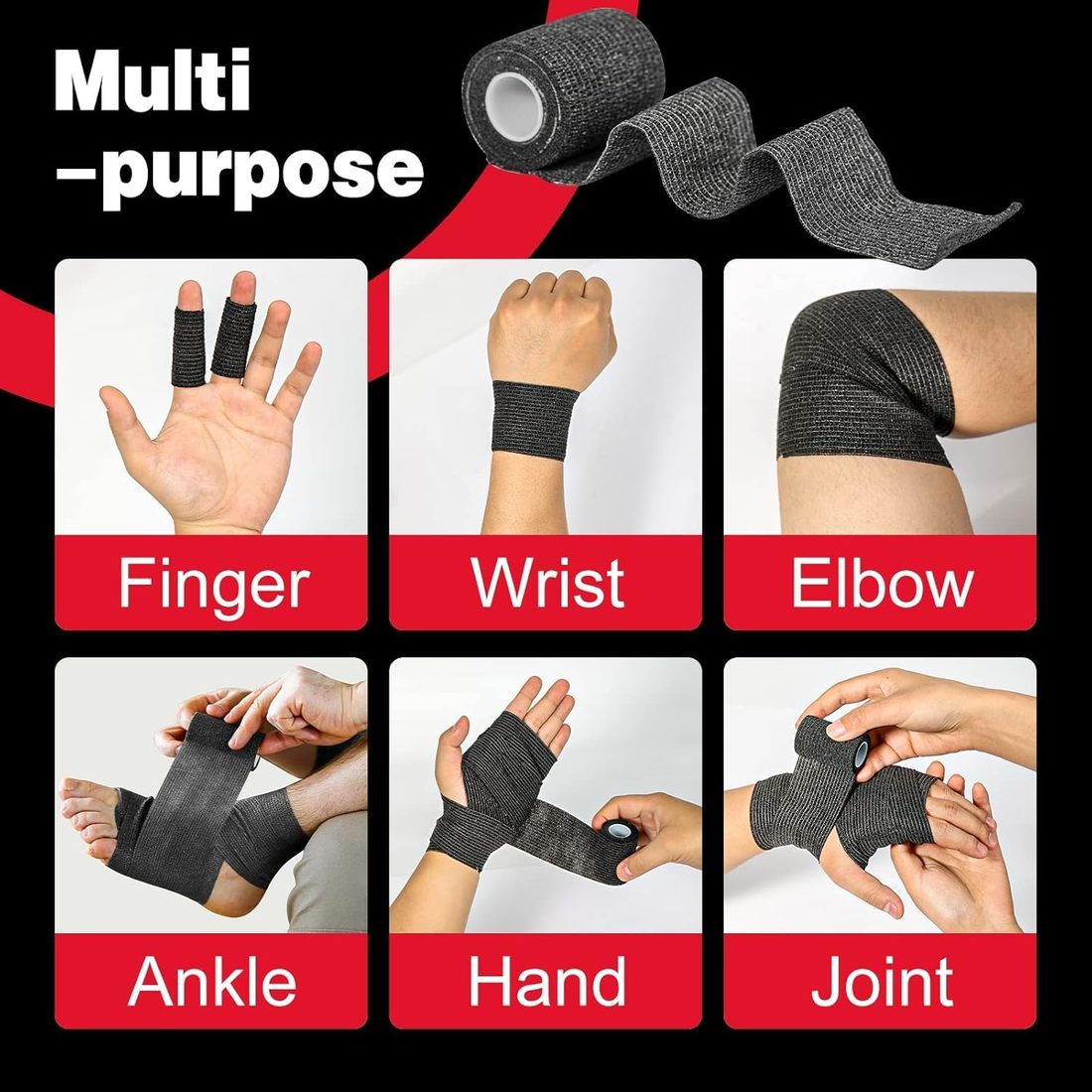 AZEN Self-Adhesive Bandage Wrap, 2 in · 120 Pack Black, view 3