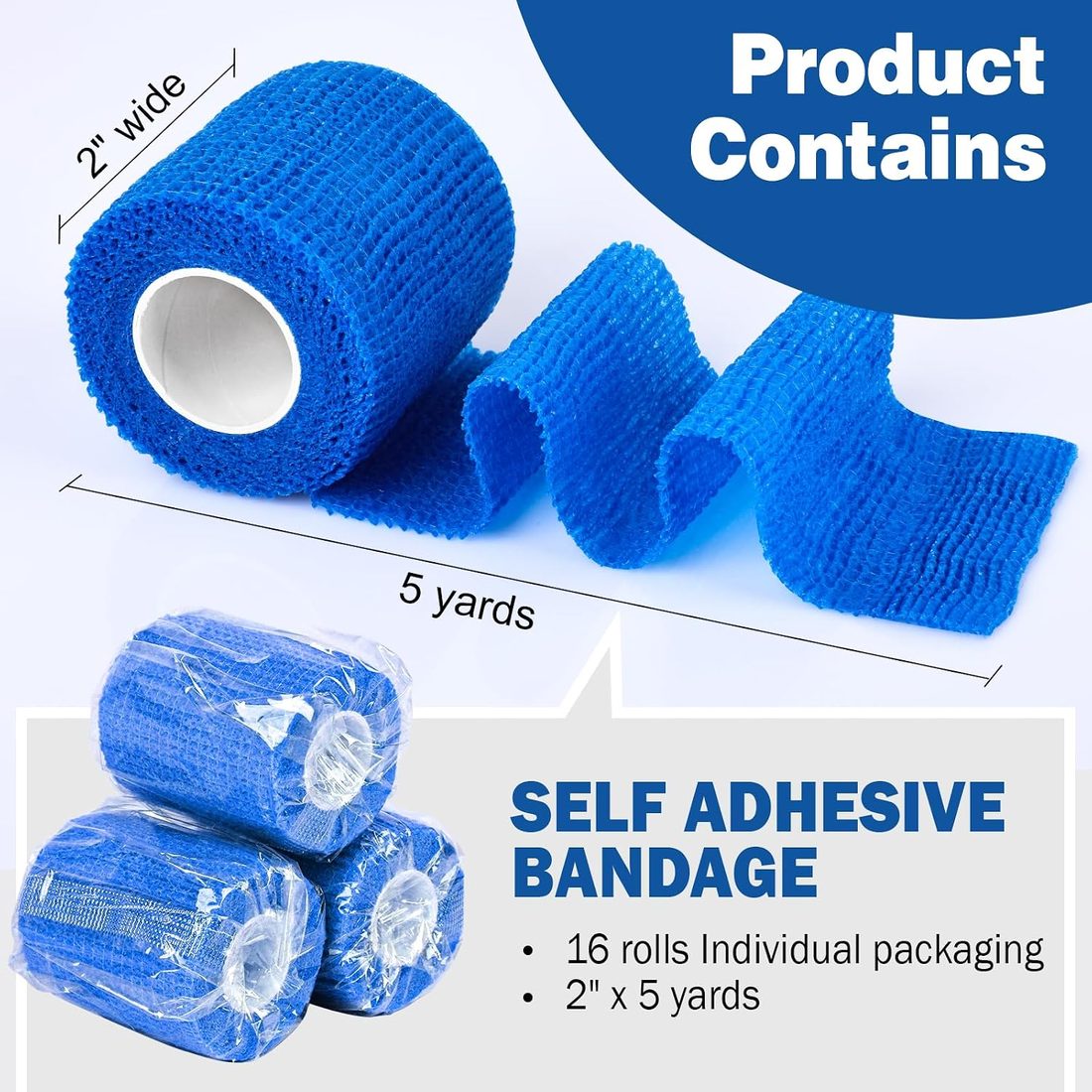 AZEN Self-Adhesive Bandage Wrap, 2 in · 16 Pack, Blue, view 2
