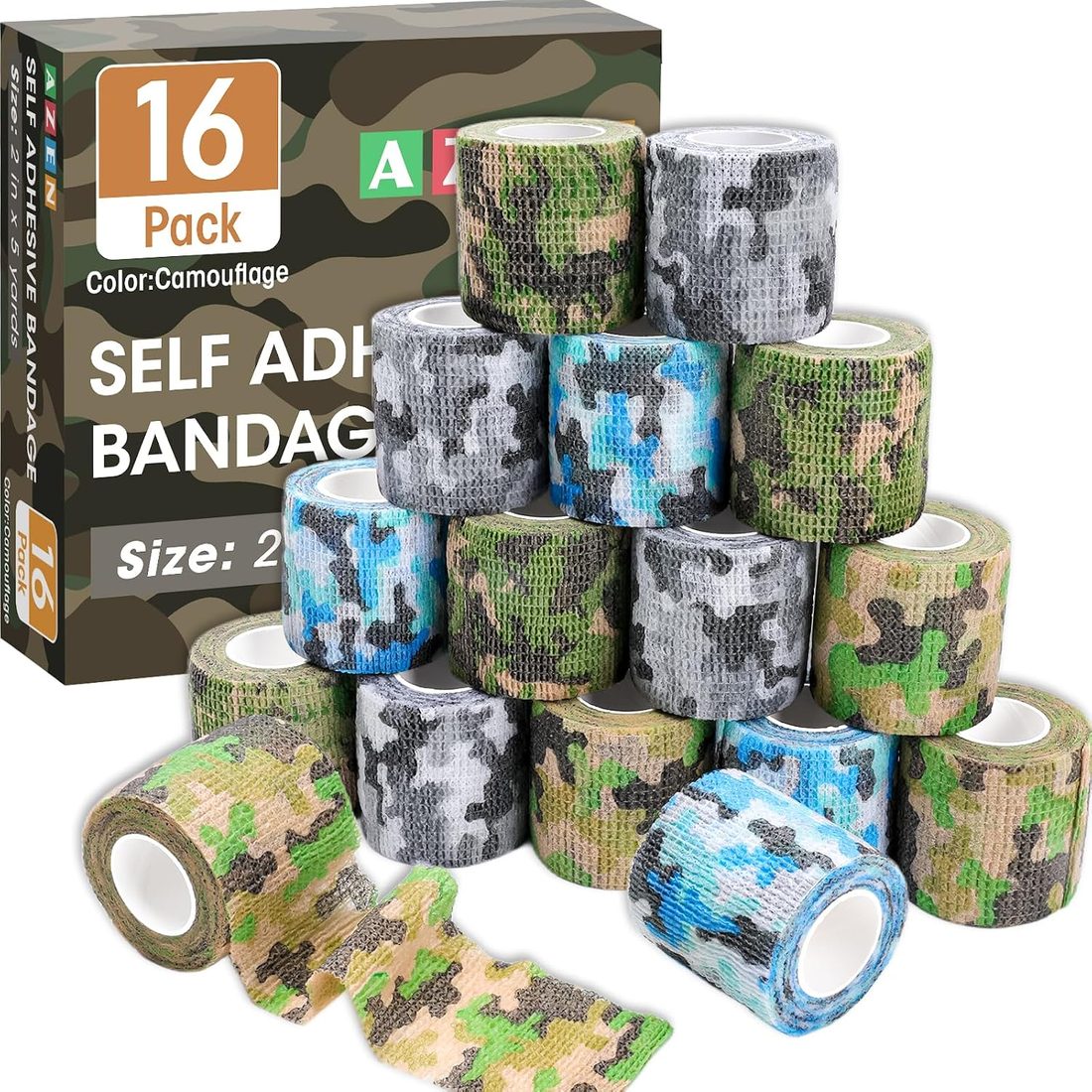 AZEN Self-Adhesive Bandage Wrap, 2 in · 16 Pack Camo