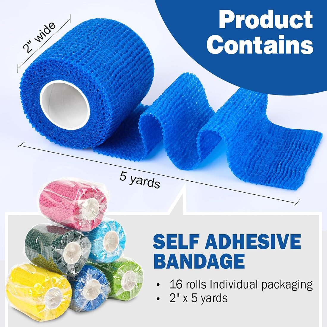 AZEN Self-Adhesive Bandage Wrap, 2 in · 16 Pack Multicolor, view 2