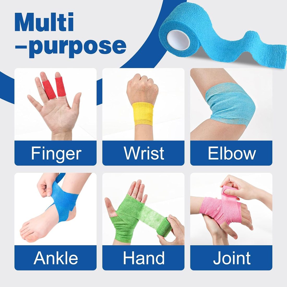 AZEN Self-Adhesive Bandage Wrap, 2 in · 16 Pack Multicolor, view 3