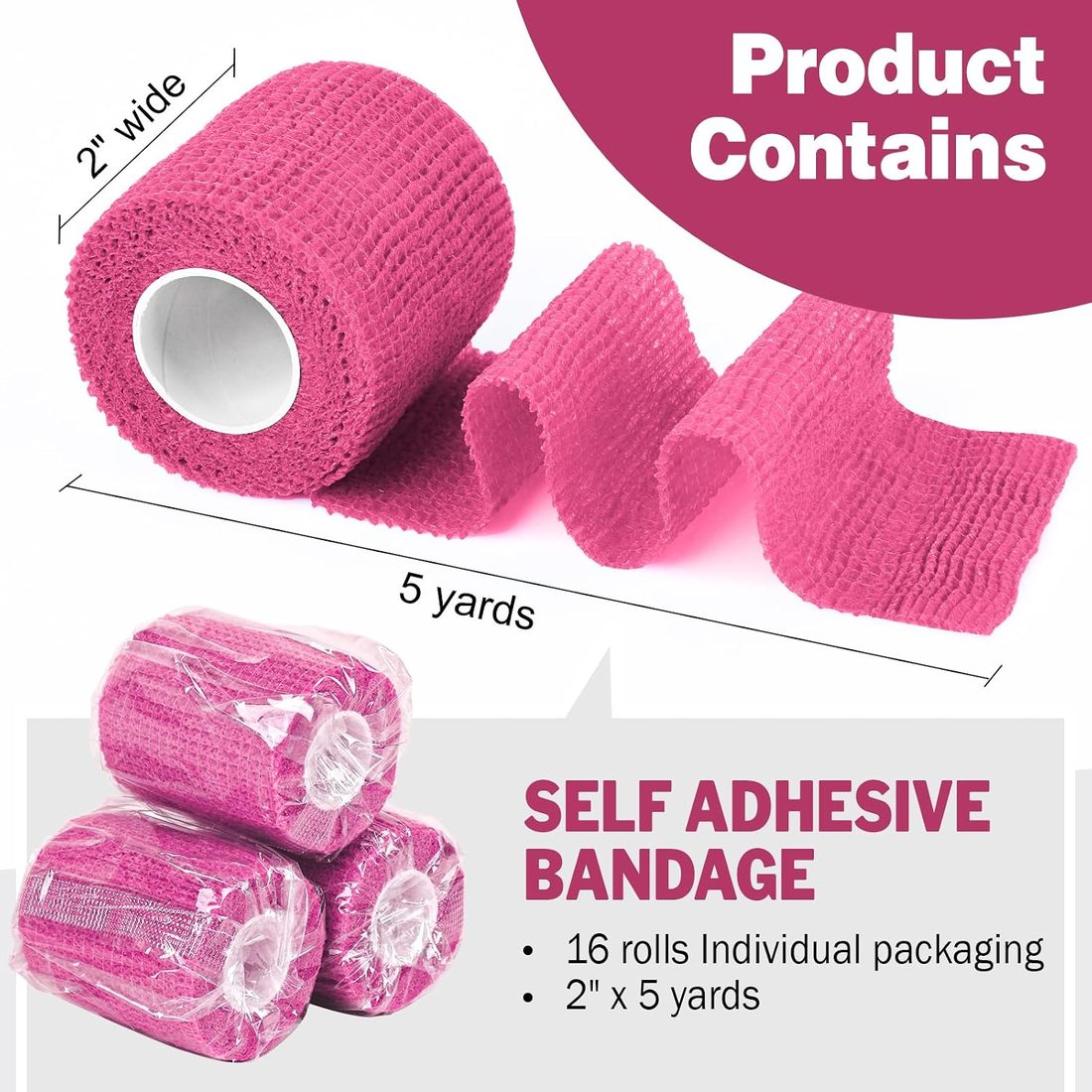 AZEN Self-Adhesive Bandage Wrap, 2 in · 16 Pack Pink, view 2