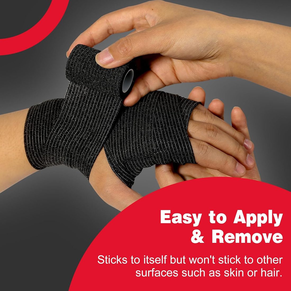 AZEN Self-Adhesive Bandage Wrap, 2 in · 16 Rolls · Black, view 4