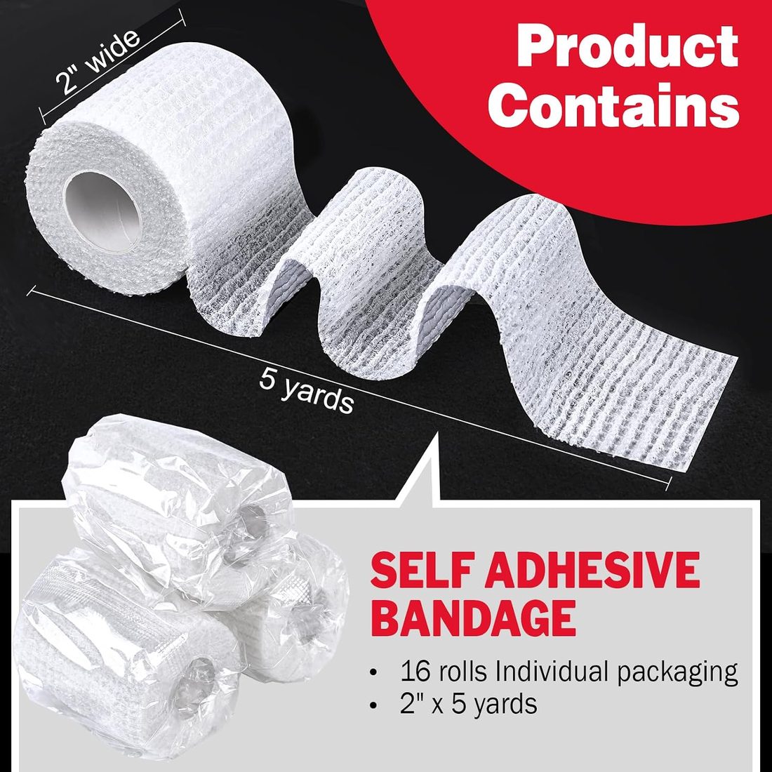 AZEN Self-Adhesive Bandage Wrap, 2 in · 16 Rolls · White, view 2