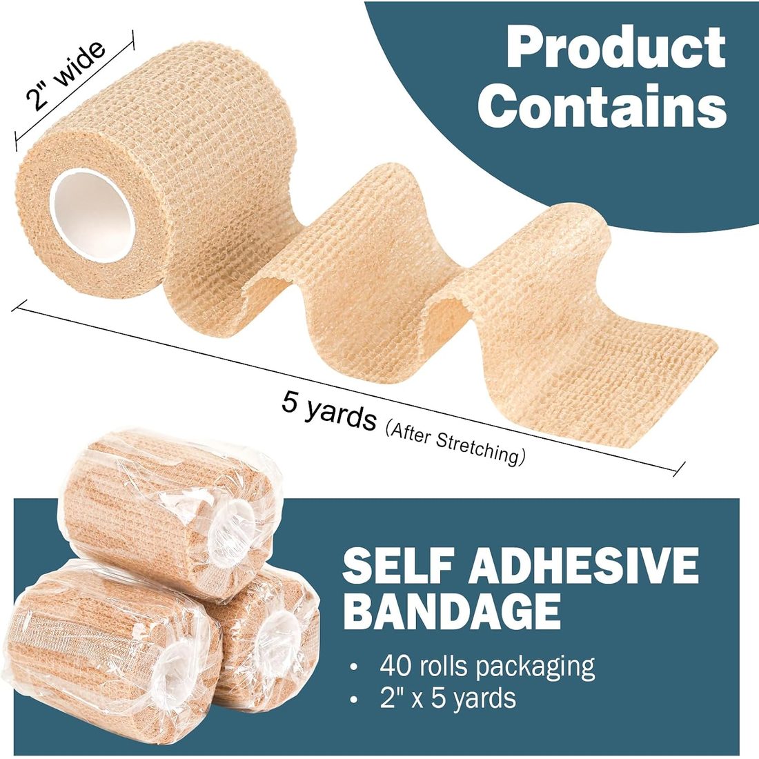 AZEN Self-Adhesive Bandage Wrap, 2 in · 40 Rolls · Skin Tone, view 2