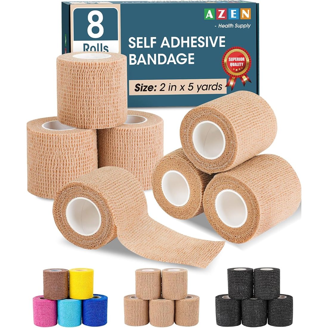 AZEN Self-Adhesive Bandage Wrap, 2 in · 8 Pack Skin Tone