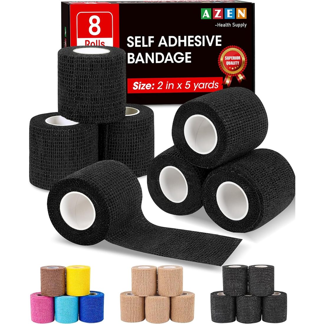 AZEN Self-Adhesive Bandage Wrap, 2 in · 8 Pack