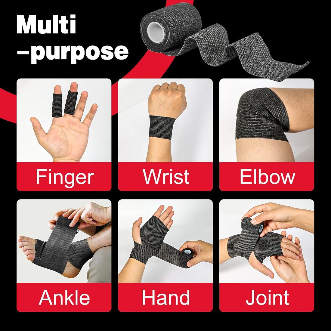 AZEN Self-Adhesive Bandage Wrap, 2 in · 80 Pack, Black, view 3