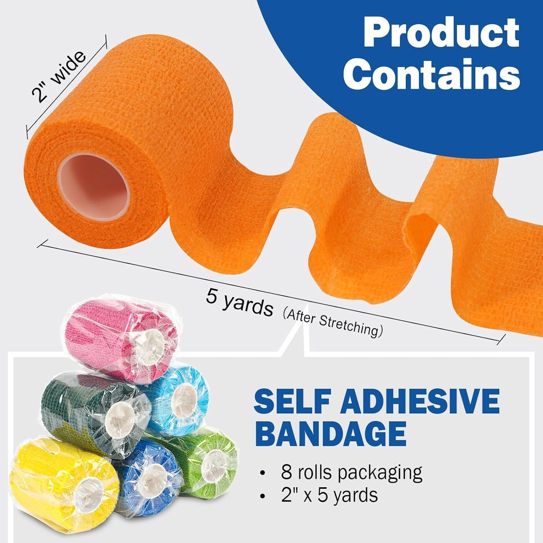 AZEN Self-Adhesive Bandage Wrap, 2 in · Assorted Colors · 8 Pack, view 2