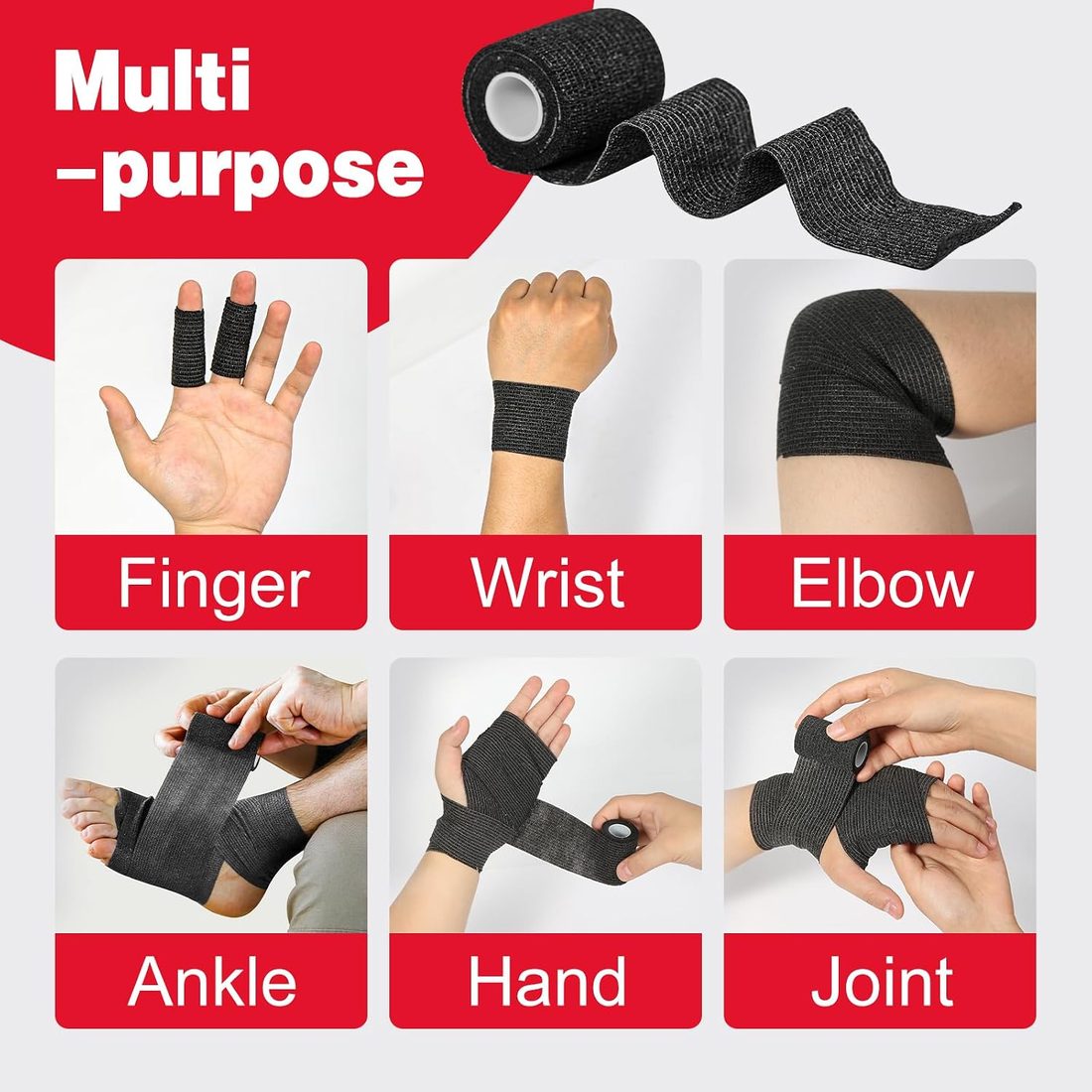 AZEN Self-Adhesive Bandage Wrap, 2 in · Black · 40 Pack, view 3