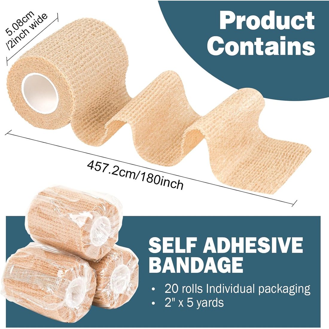 AZEN Self-Adhesive Bandage Wrap, 2 in · Skin Tone · 20 Pack, view 2