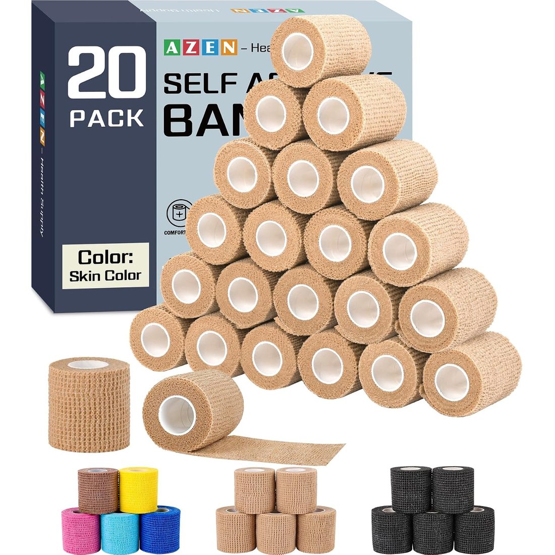 AZEN Self-Adhesive Bandage Wrap, 2 in · Skin Tone · 20 Pack