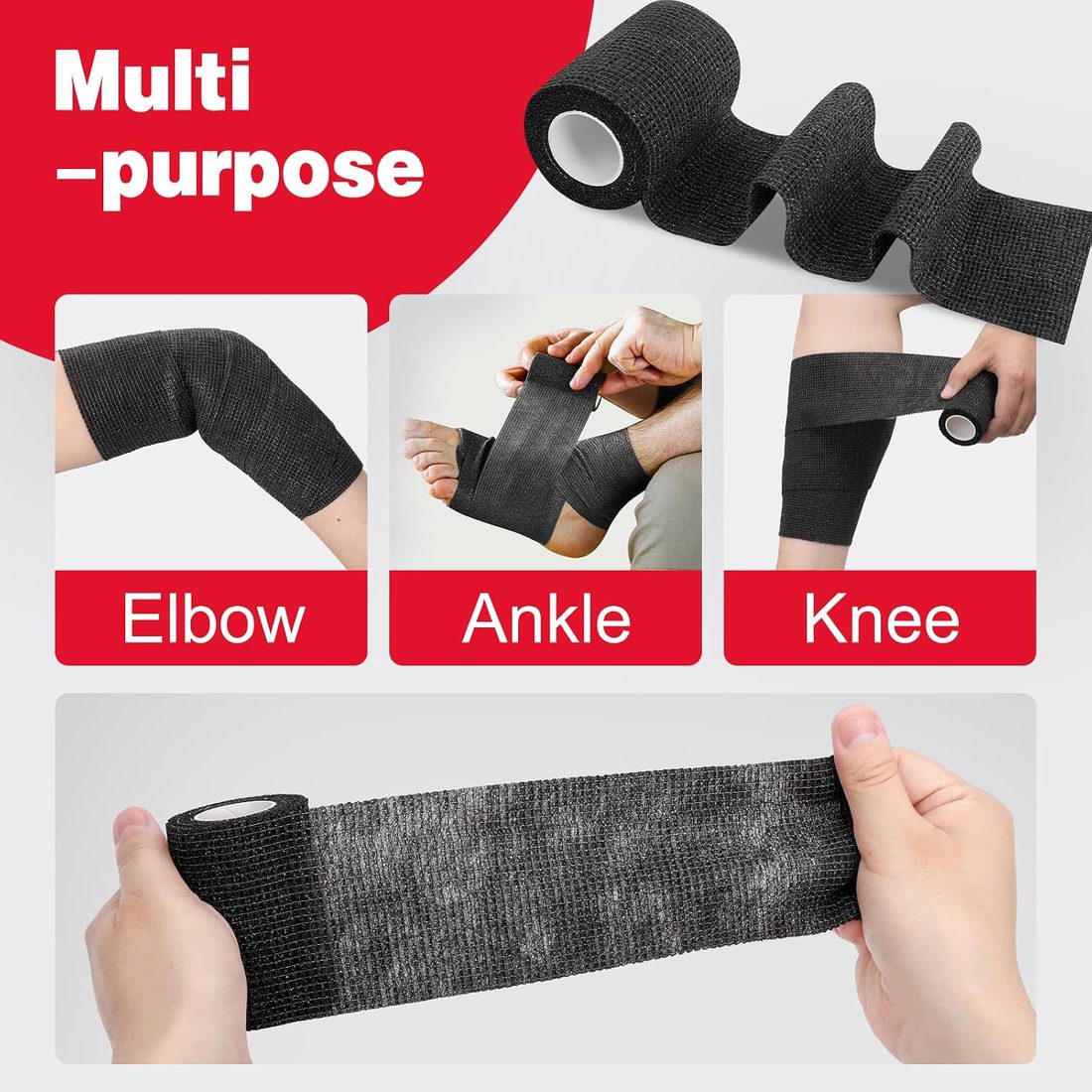AZEN Self-Adhesive Bandage Wrap, 3 in · 12 Pack, Black, view 3