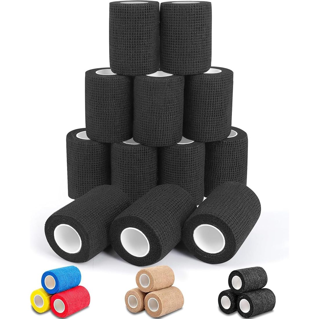 AZEN Self-Adhesive Bandage Wrap, 3 in · 12 Pack, Black