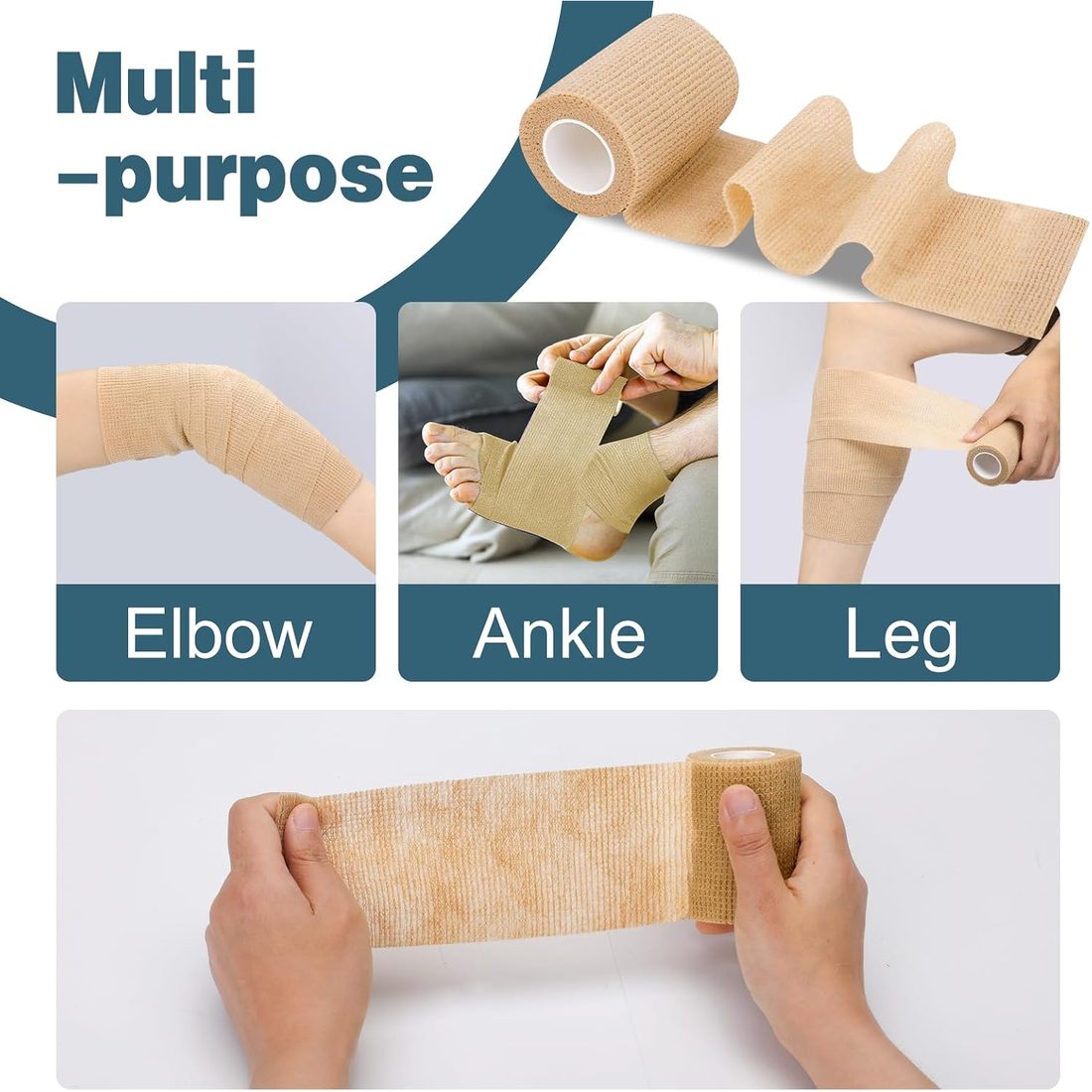 AZEN Self-Adhesive Bandage Wrap, 3 in · 12 Rolls · Skin Tone, view 3