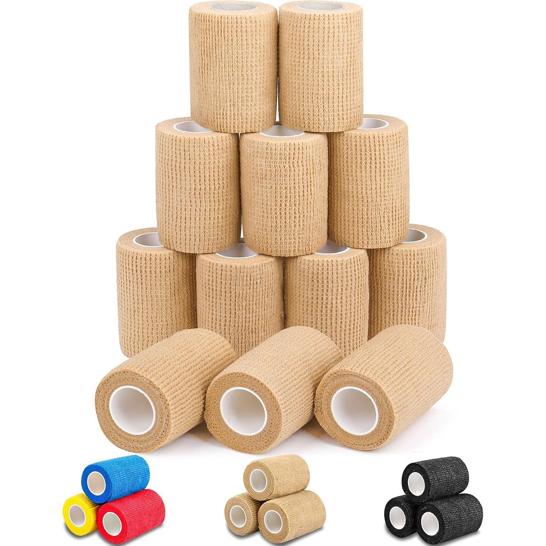 AZEN Self-Adhesive Bandage Wrap, 3 in · 12 Rolls · Skin Tone